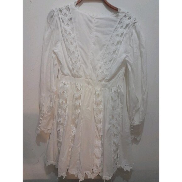 L'atiste By Amy Baby Doll Lace Deep V  Size Medium Mini Dress White - Picture 9 of 14